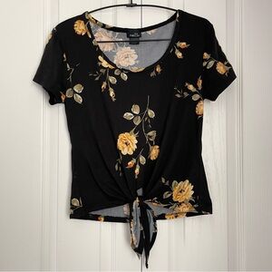 Black & Yellow Floral Tie-Front Top | Rue21 Sz M